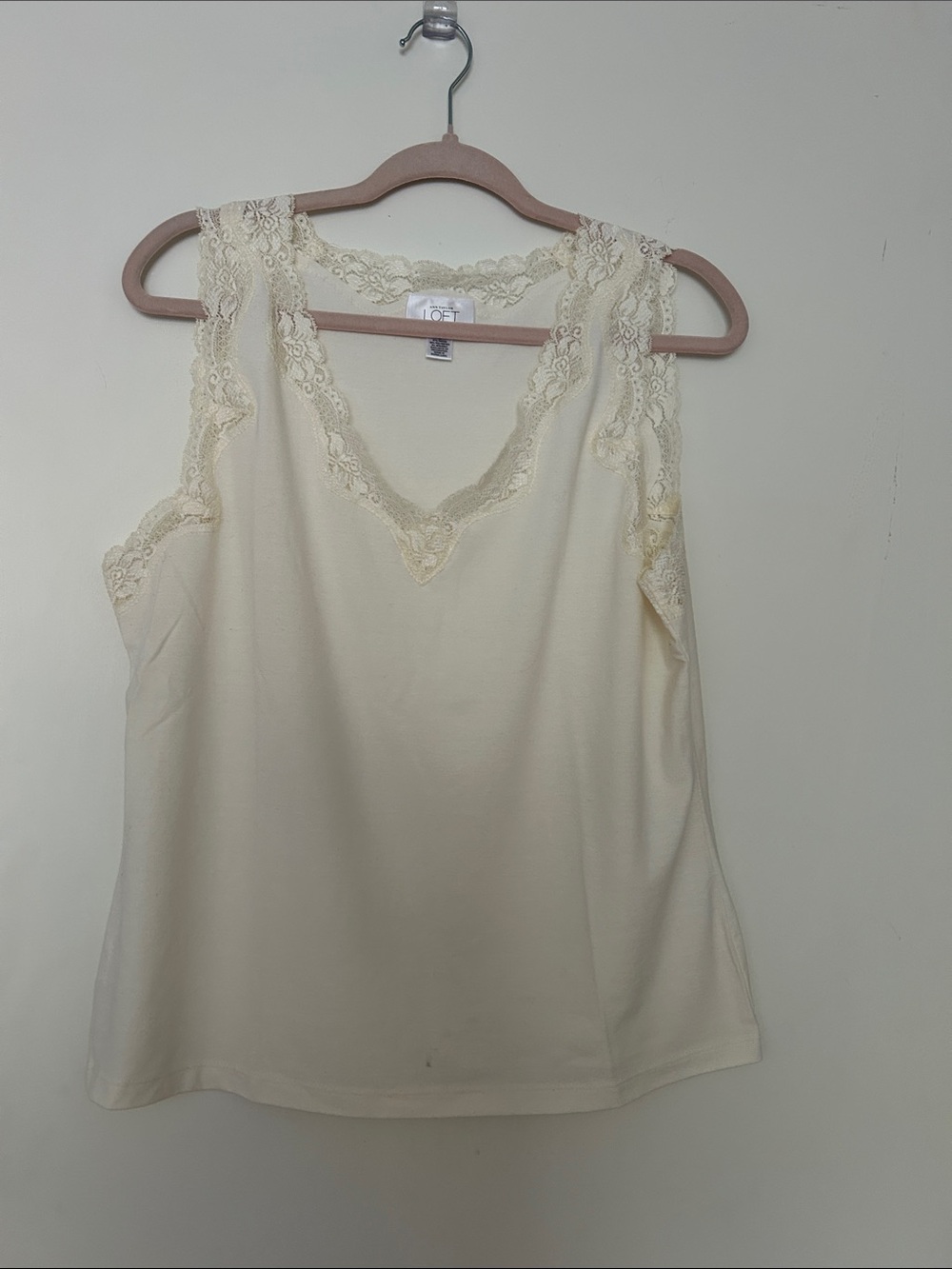 LOFT Cream Lace-Trim V-Neck Camisole